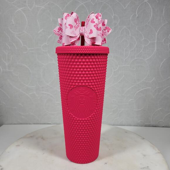 Starbucks Mexico Matte Berry Tumbler Venti 24oz Pink Studded with Straw Bow - Picture 1 of 16